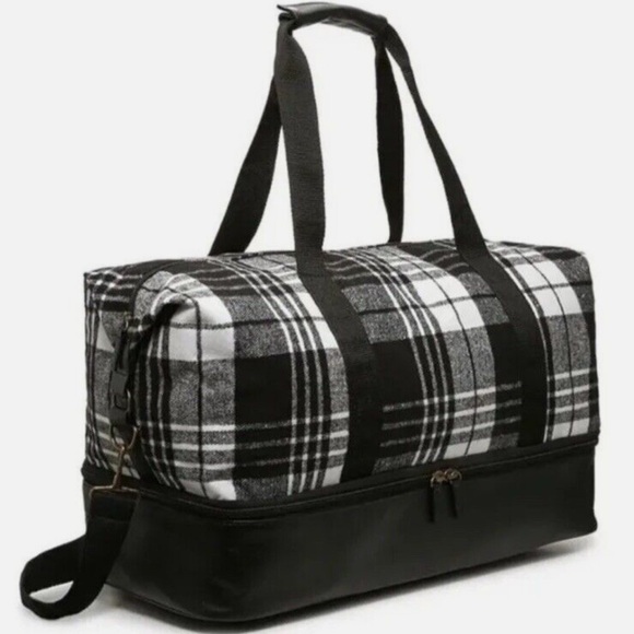 DSW Exclusive Black & White Plaid Weekender Bag Travel, Carry On Bag NEW - Picture 1 of 11